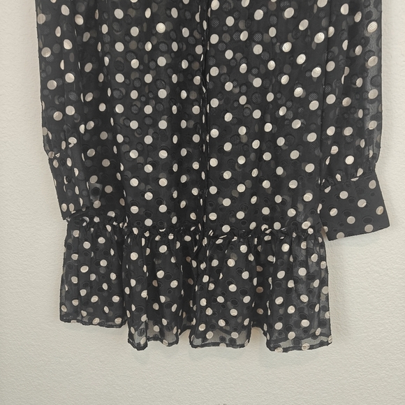 THE SHIRT By Rochelle Behrens Long Sleeve Polkadot Chiffon Mini Shirt Dress Sz S - Picture 3 of 14